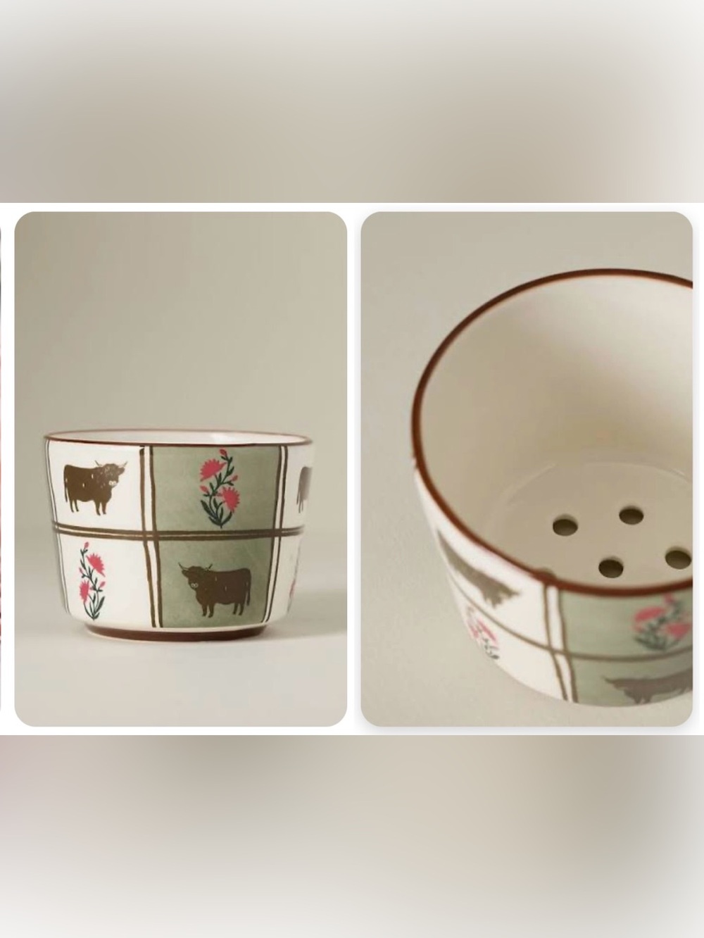 Anthropologie Berry Basket Millie Stoneware New Highland Cow Farmhouse Set of 2